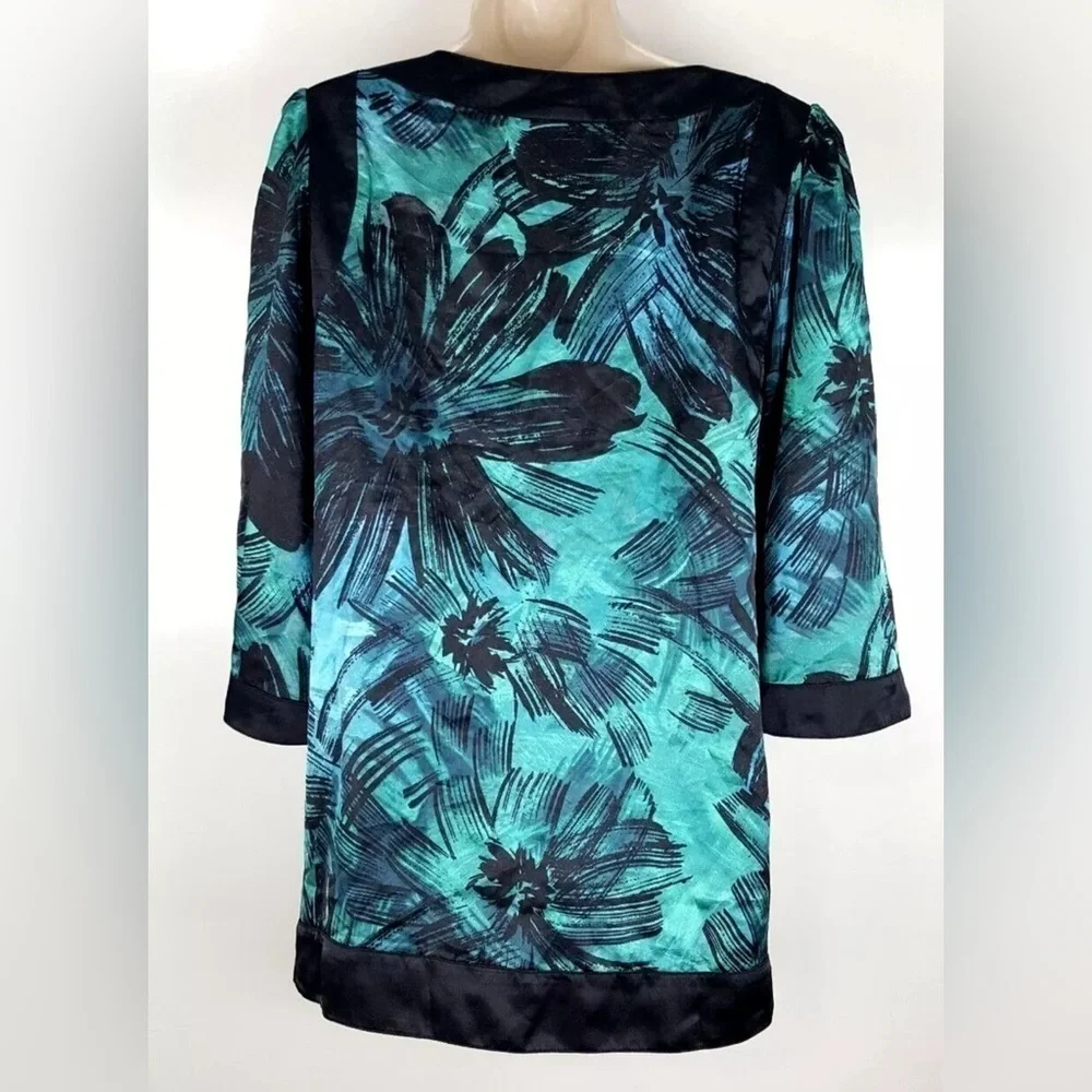 Apostrophe Green and Black Tropical Palm Print Top Large - Picture 6 of 13